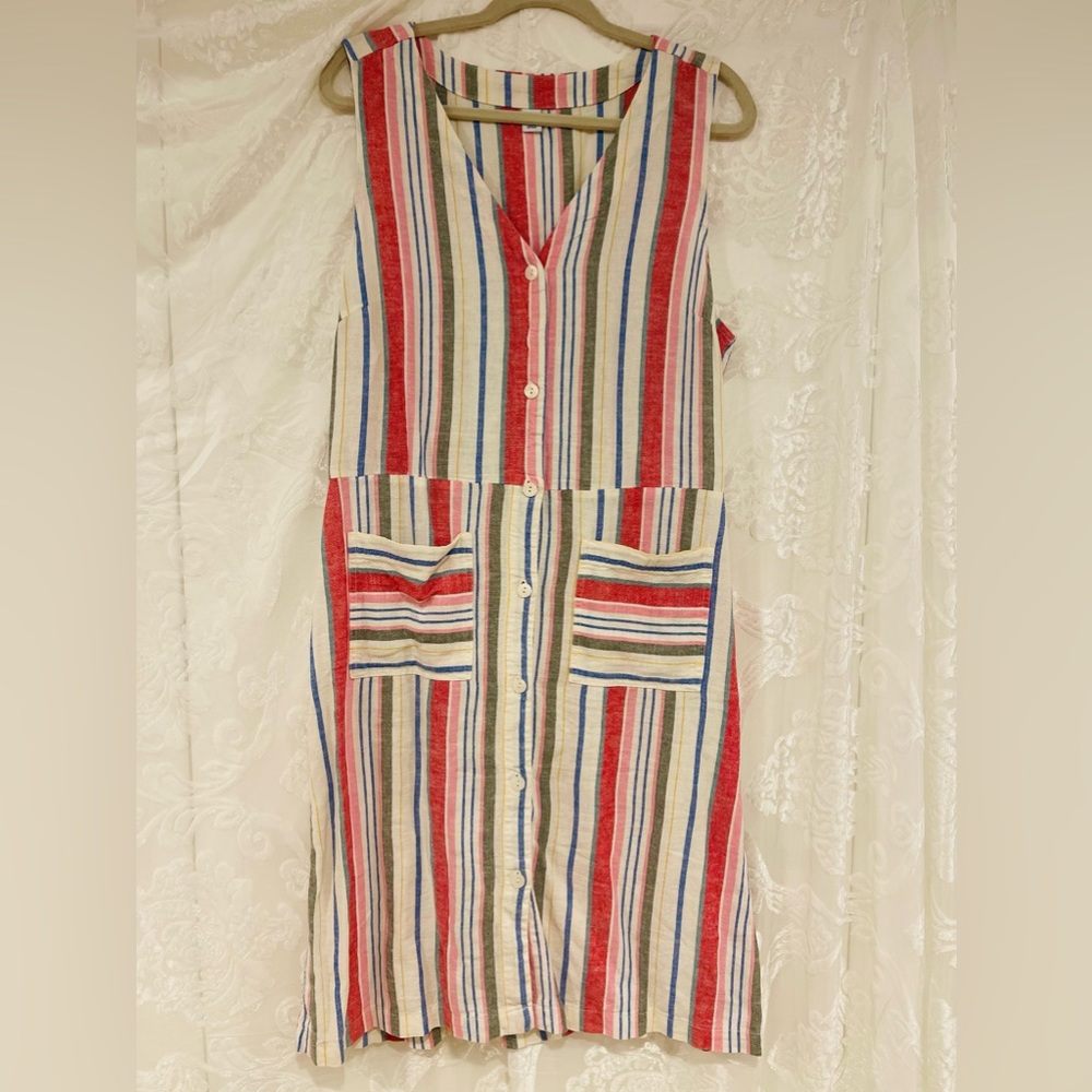Colored Striped Linen Midi Dress